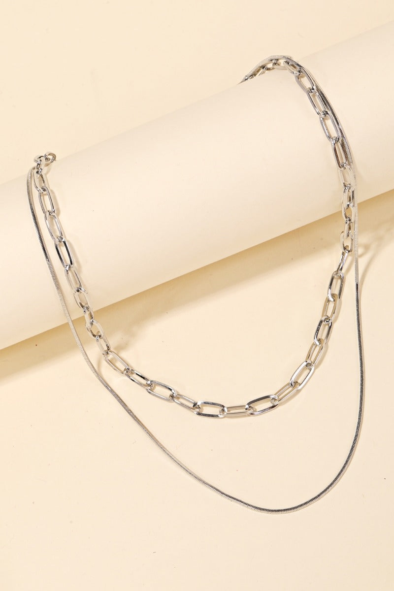 Double Chain Layered Necklace- Silver