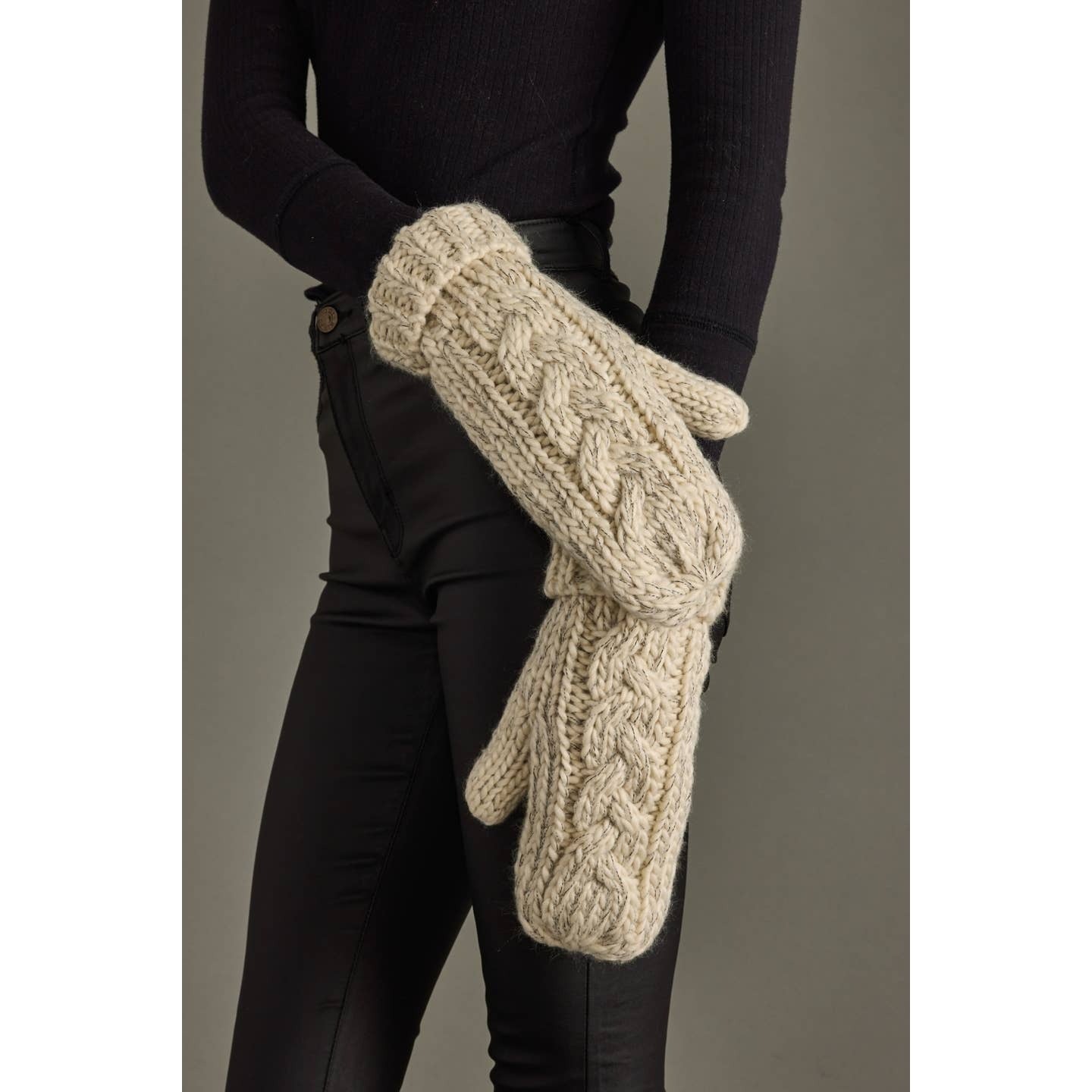 Beige Cable Knit Mittens