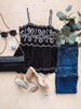 Capri Black + Ivory Embroidered Top