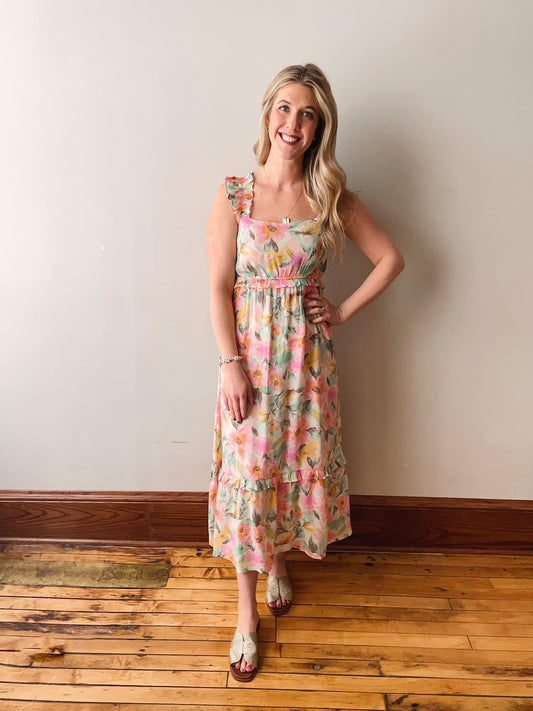 Lucy Watercolor Floral Midi Dress
