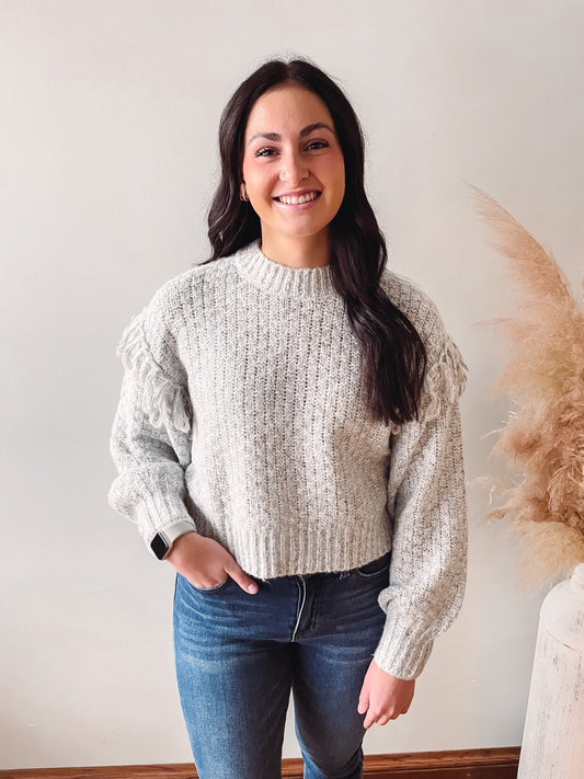 Heather Grey Fringe Sweater