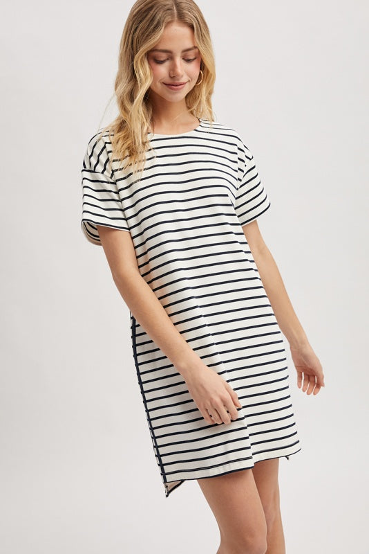 Alexis Off White + Navy Striped Dress Small