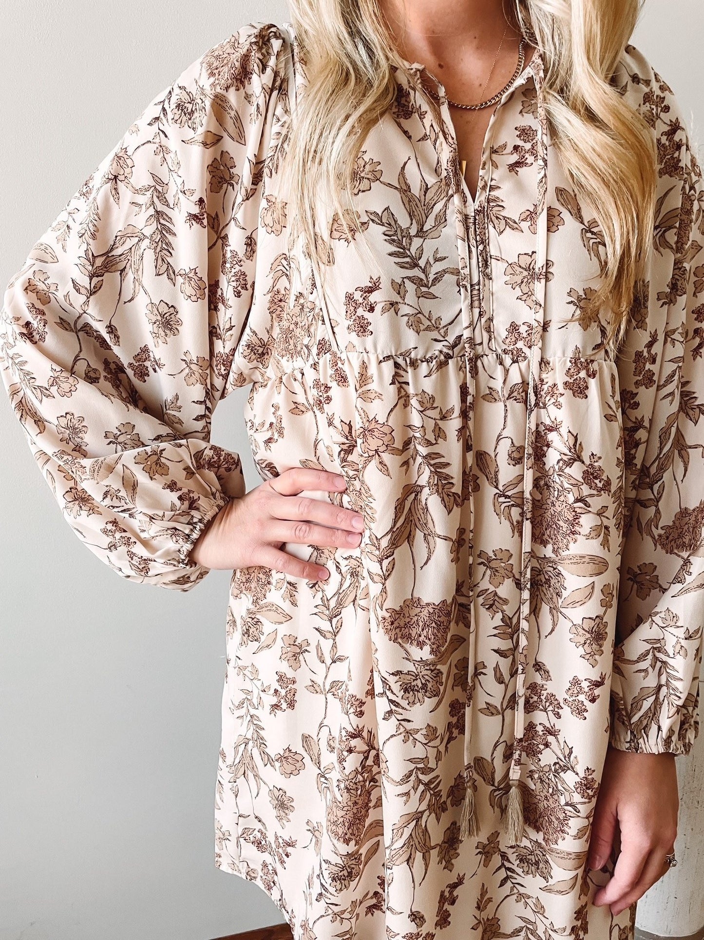 Bella Taupe Floral Babydoll Tunic