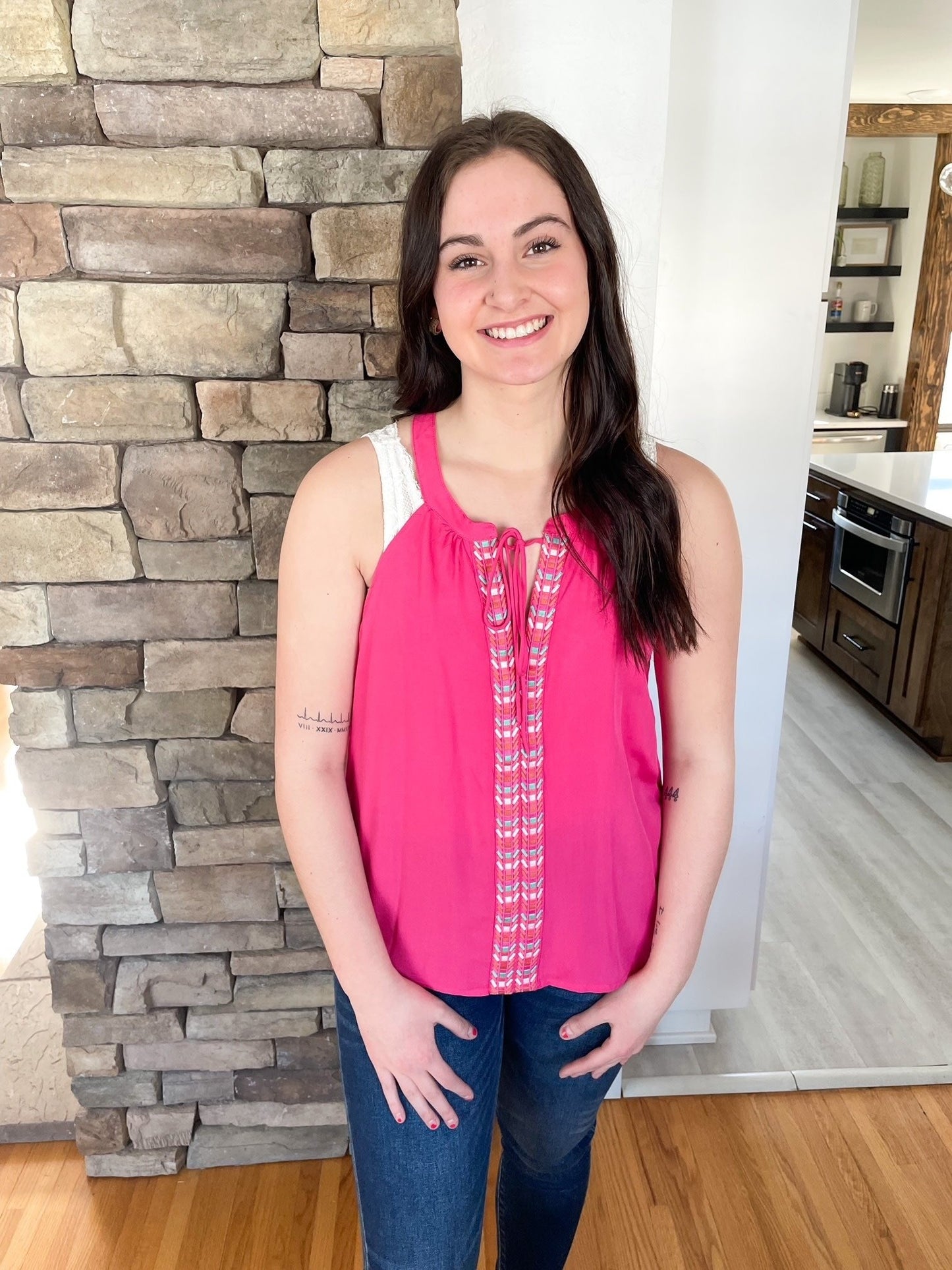 Hot Pink Embroidered Tank