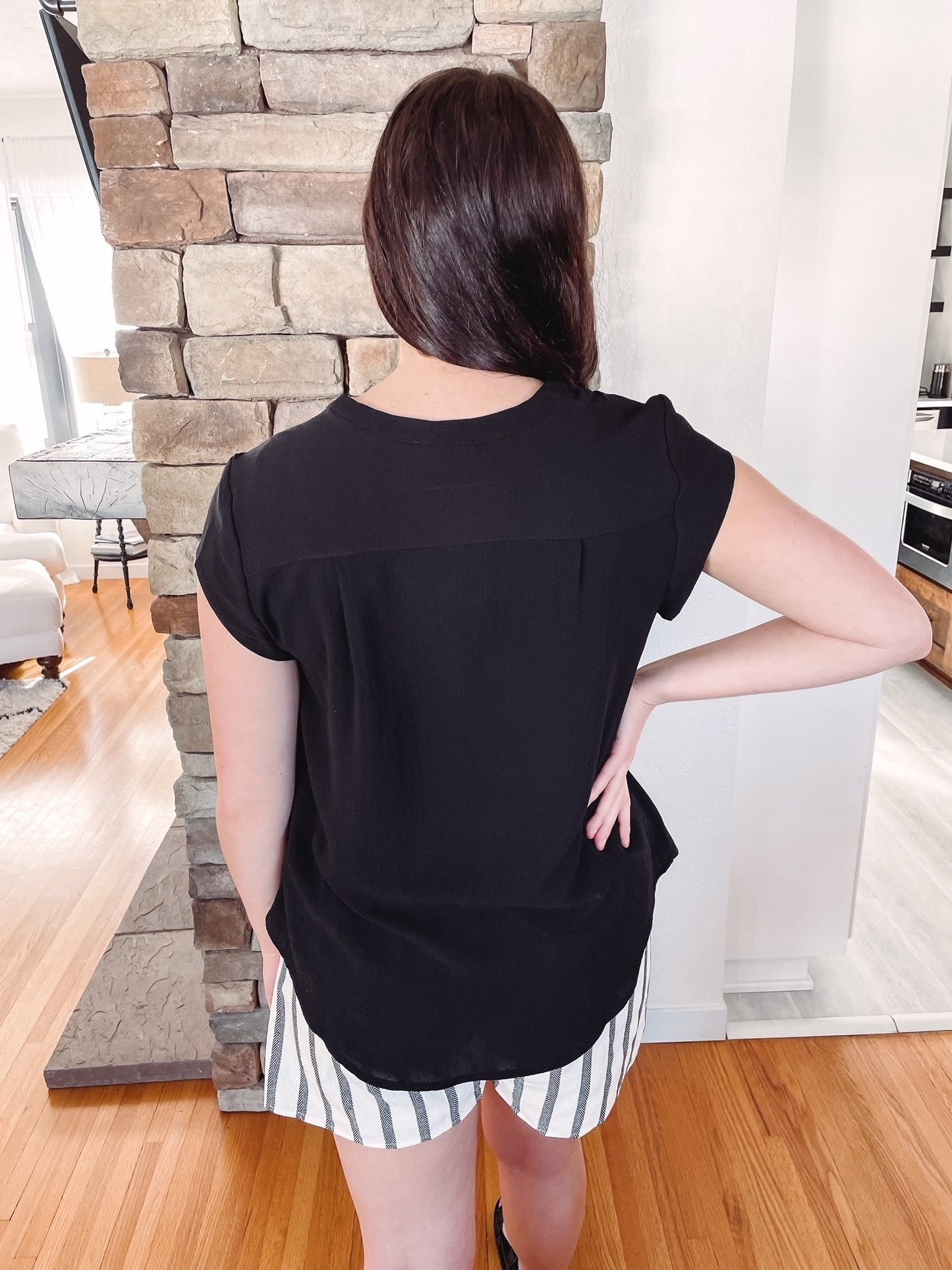 Black Cap Sleeve Blouse