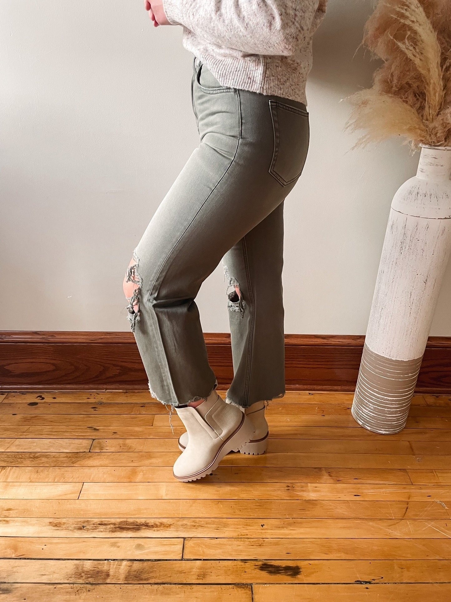 Leslie Vintage Olive Flare Jean