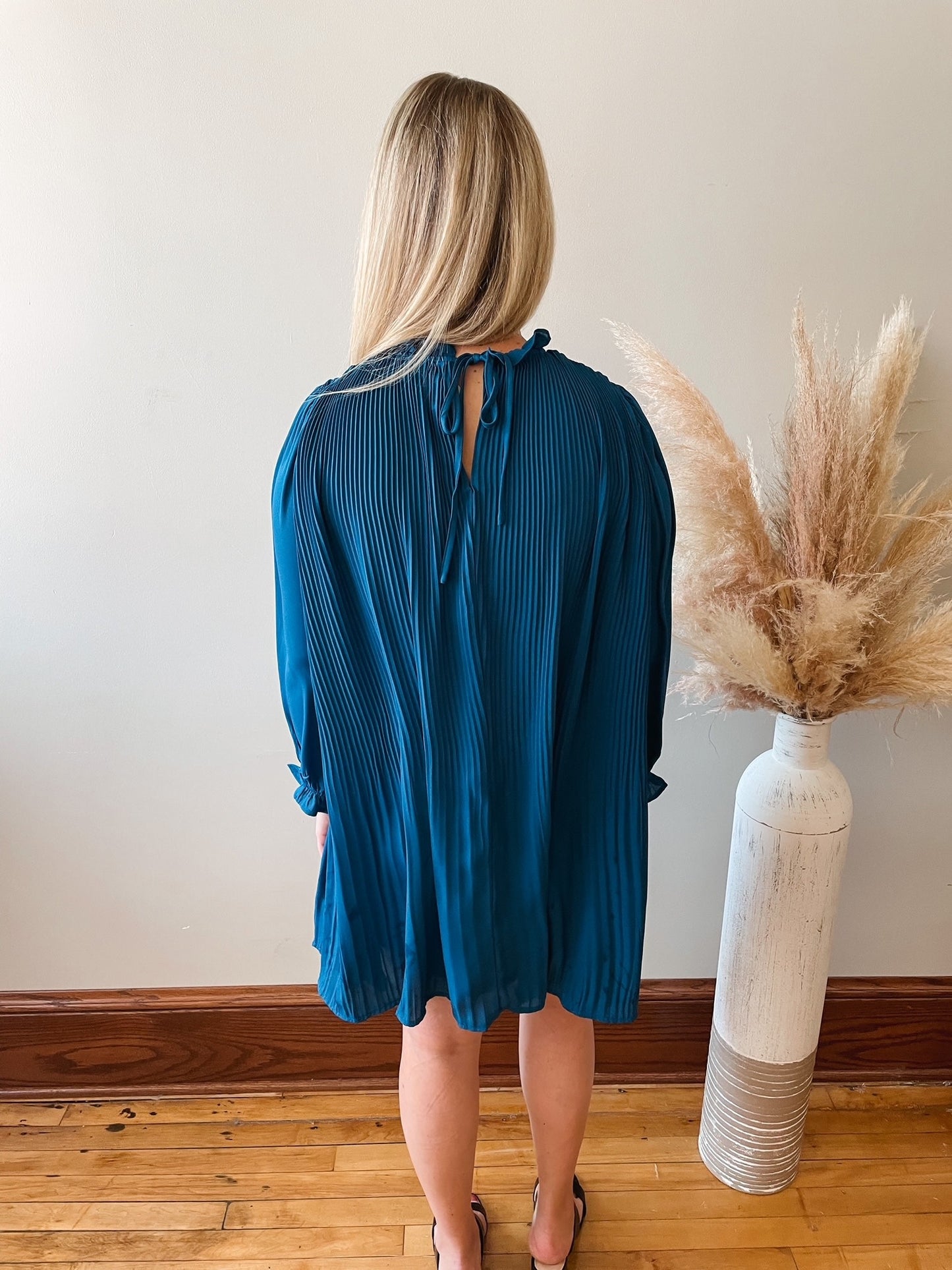 Daisy Pleated Teal Dress