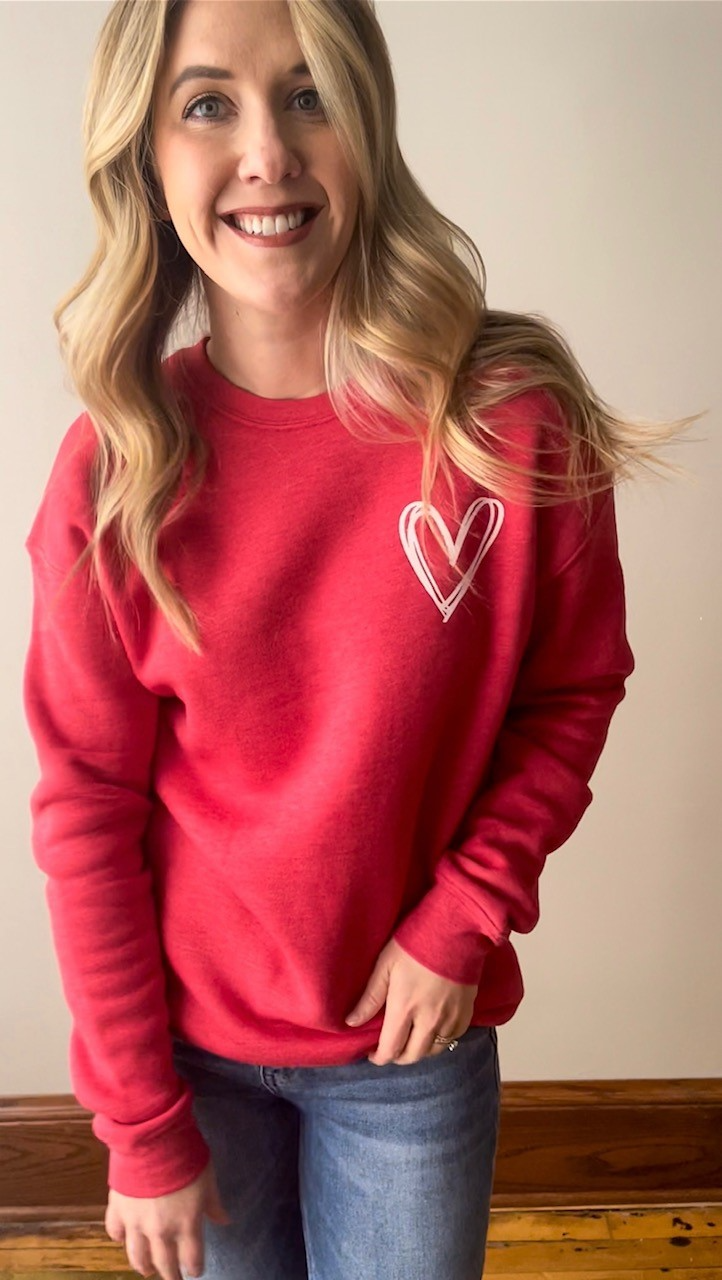 Red top heart sweatshirt