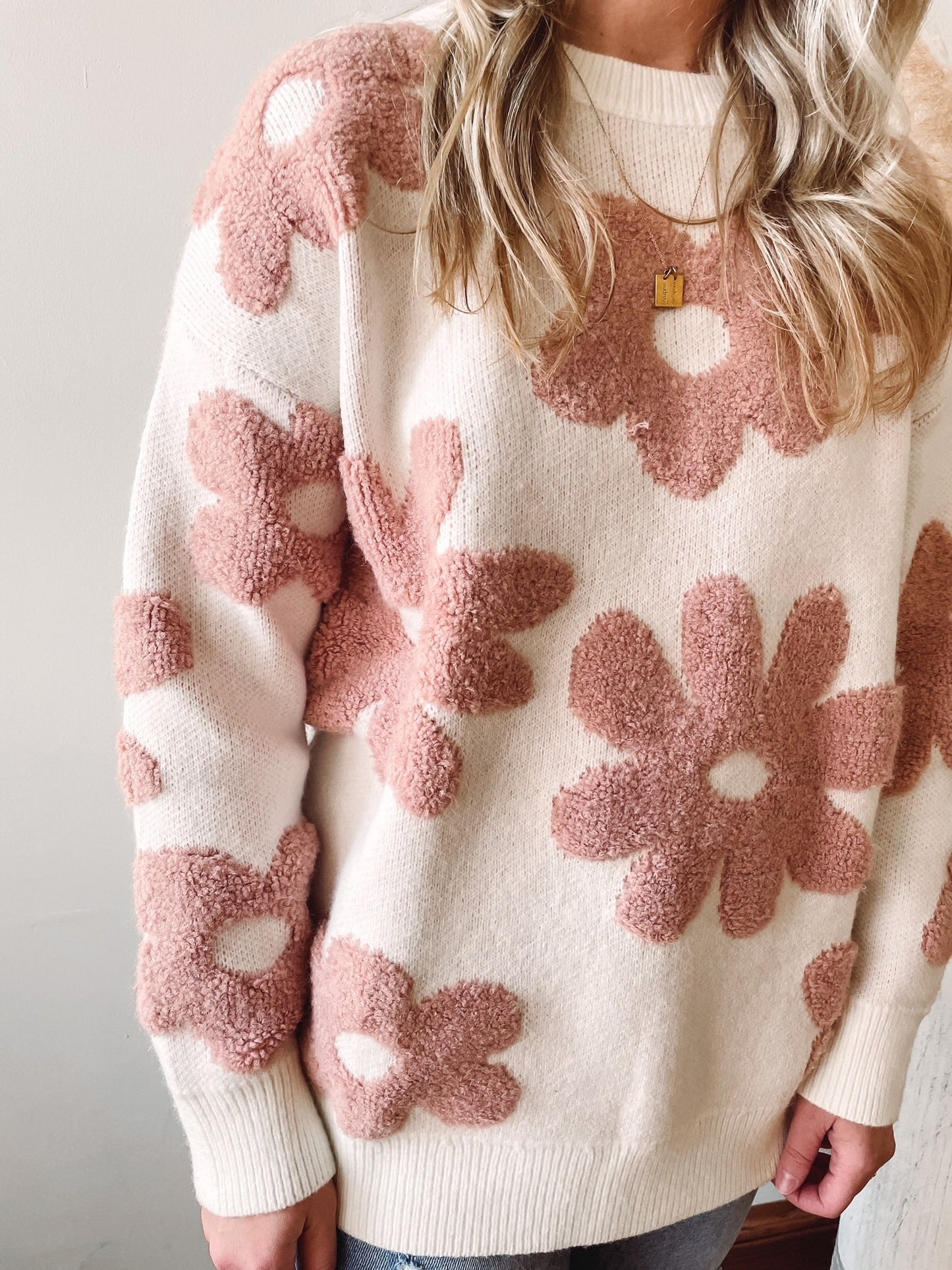 Rose Ivory Flower Sweater