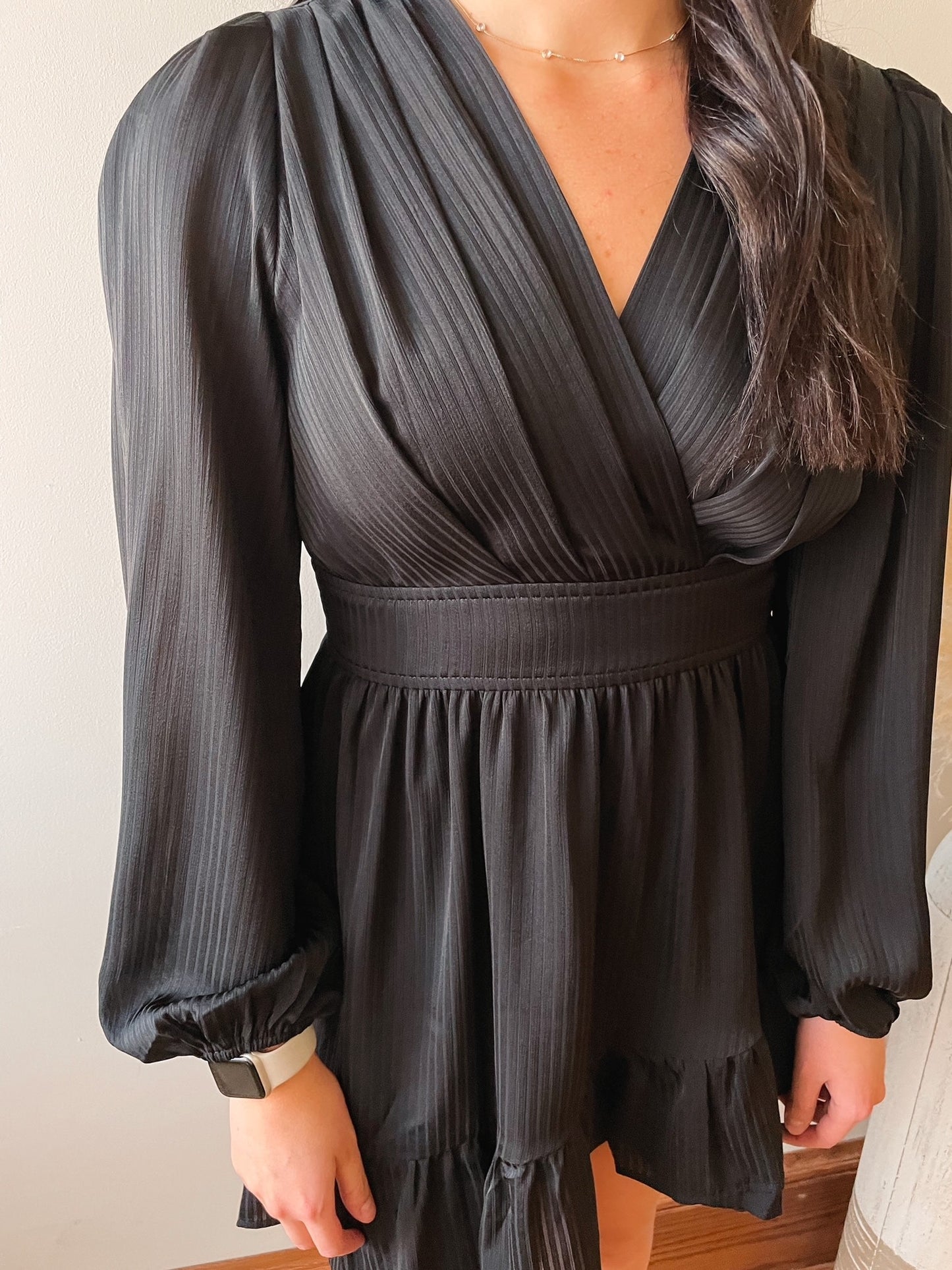 Black Satin Stripe Mini Dress