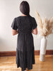Black Smocked Bell Sleeve Midi Dress