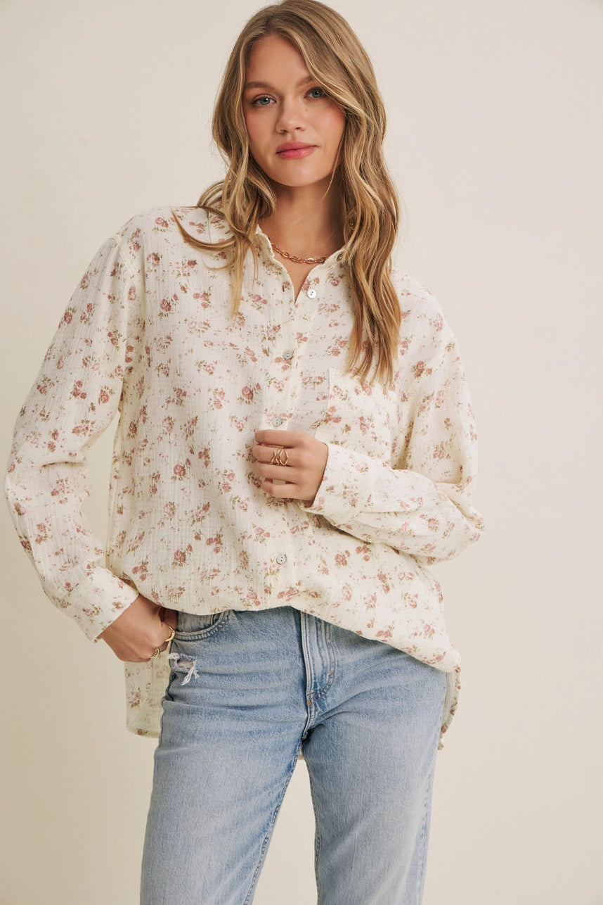 Soft Breeze Floral Cotton Button Up