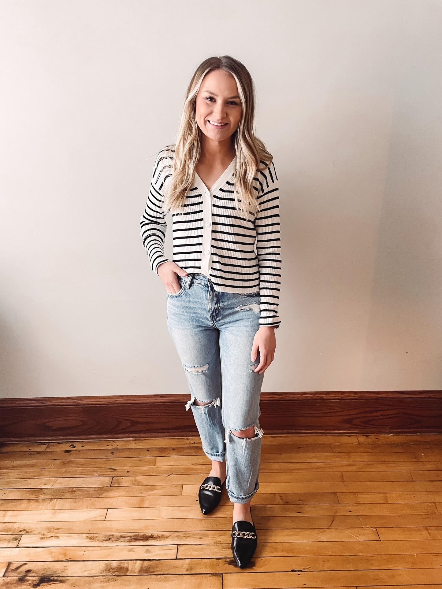 Ribbed Black Stripe Cardigan