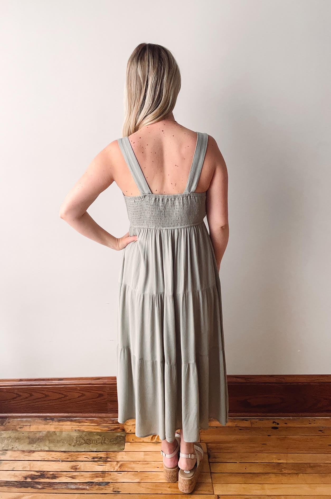 Sage Embroidered Midi Dress