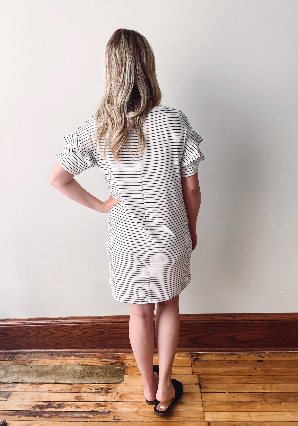 Black Striped Ruffle Sleeve Dress