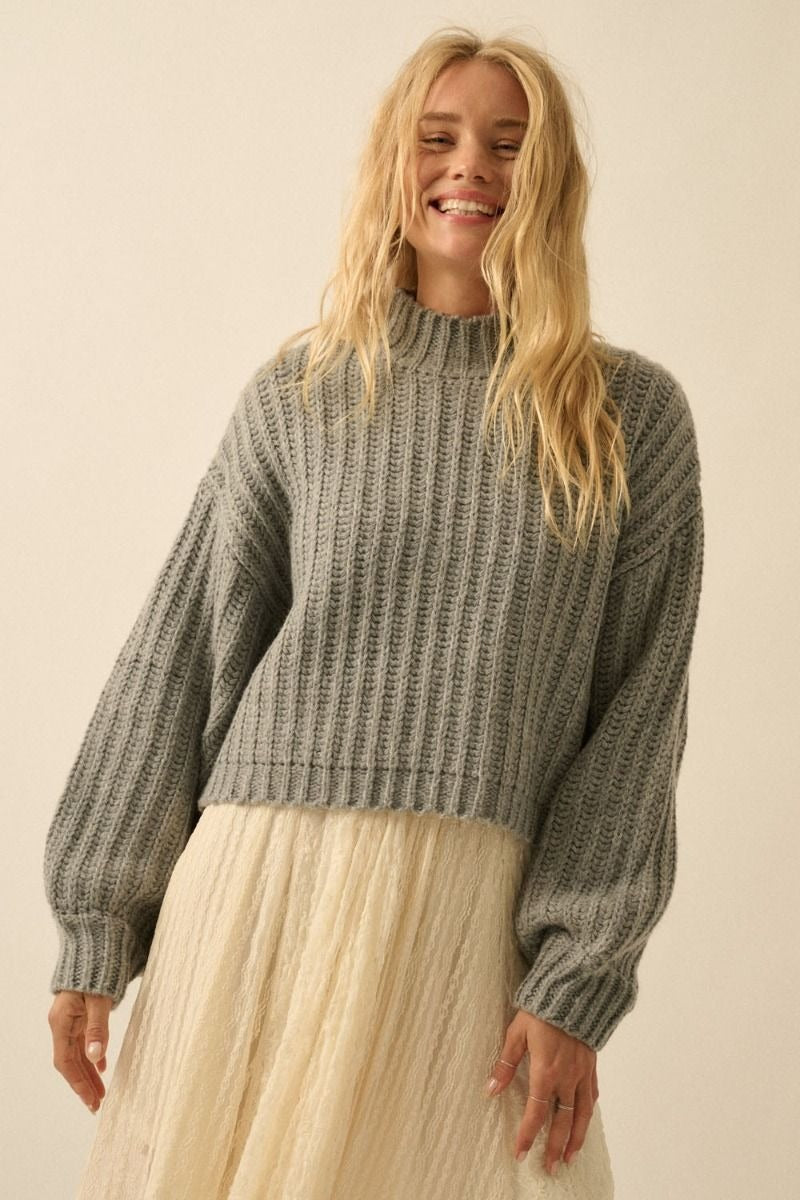 Arden Grey Cropped Knit Sweater
