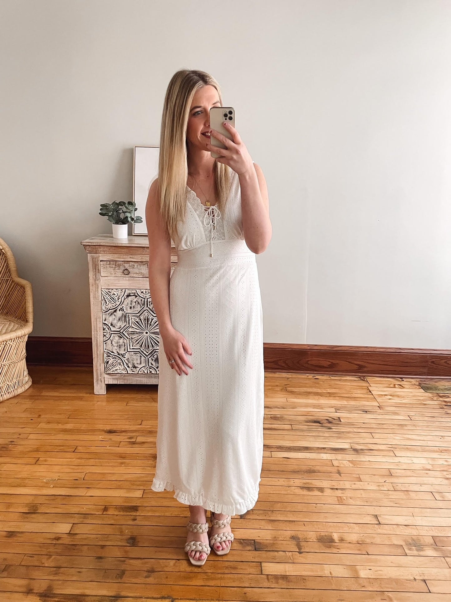 White Eyelet Midi Dress