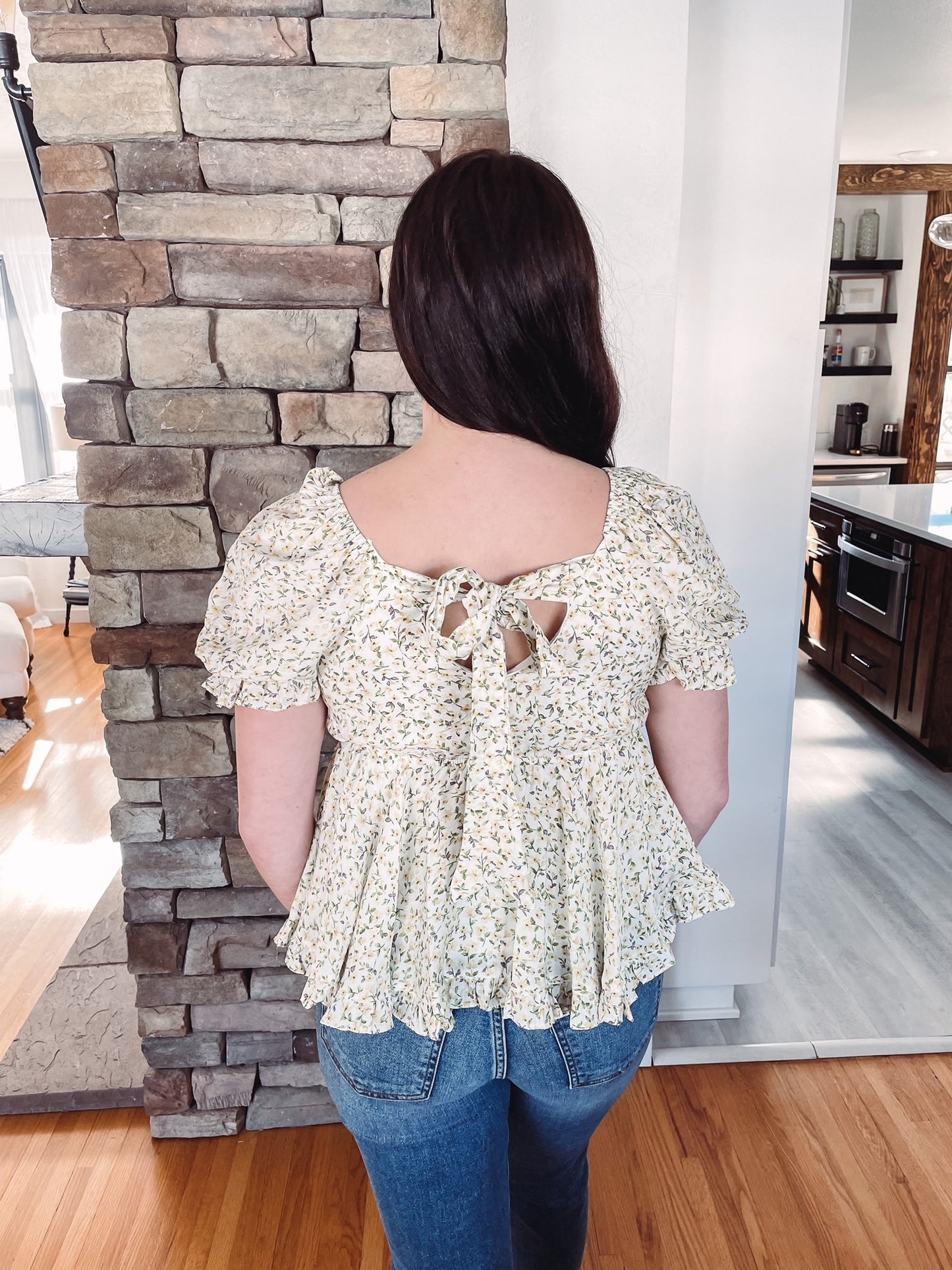 Yellow Floral Back Tie Top