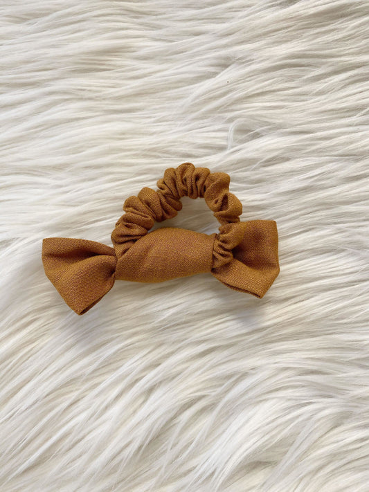 Brown Linen Bow Scrunchie