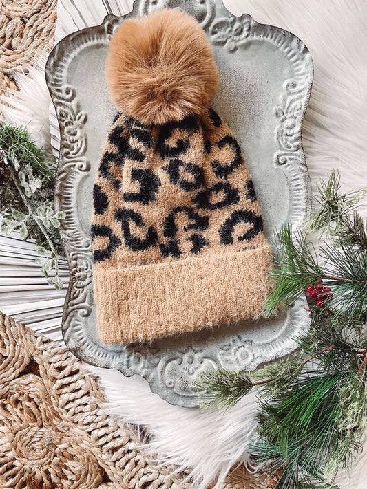 Brushed Leopard Pom Hat