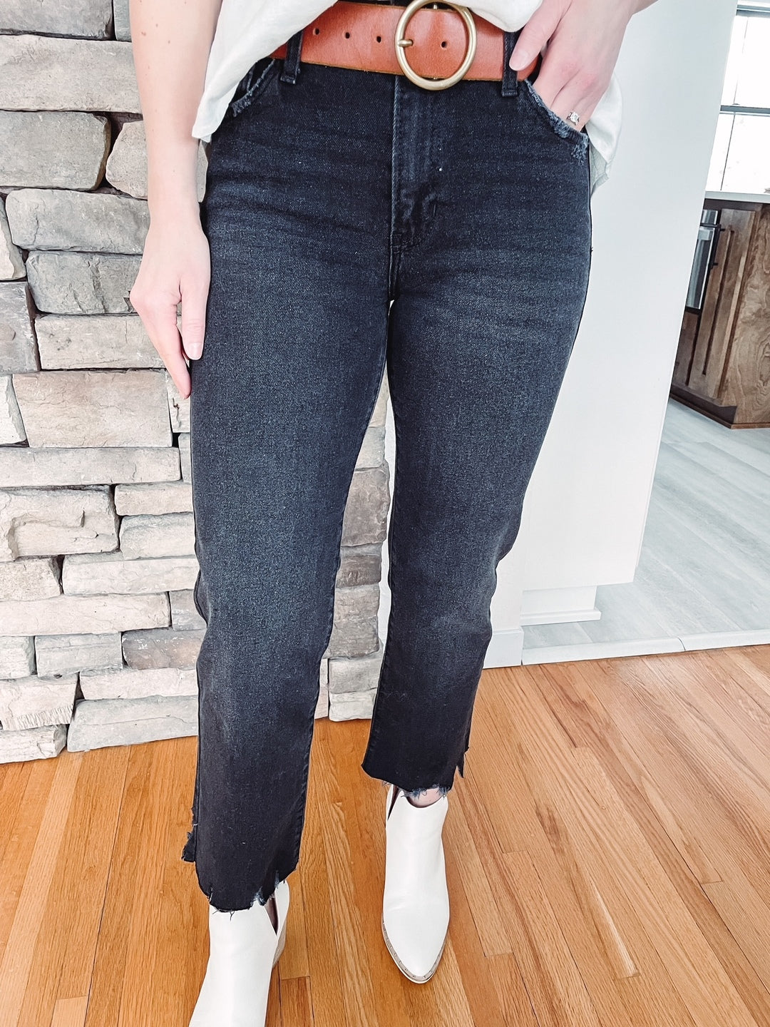 Vintage Washed Black Straight Jeans