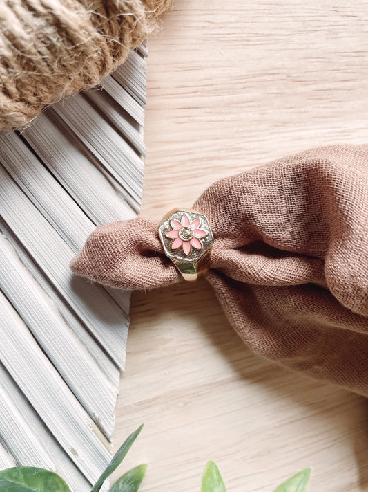 Stella Pink Flower Gold Ring