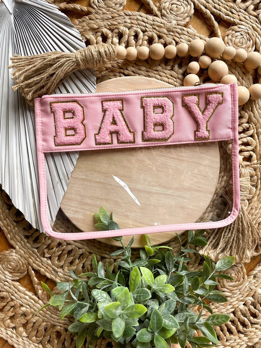 Baby Pink Chenille Clear Pouch