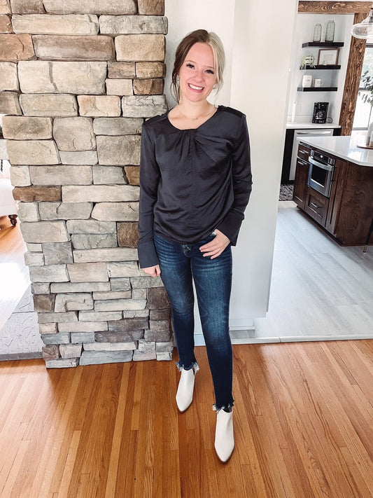 Teryn Graphite Long Sleeve Blouse