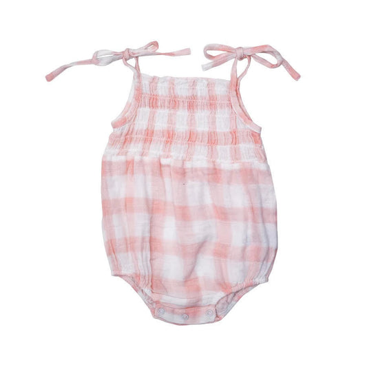 Painted Gingham Pink Smocked Bubble