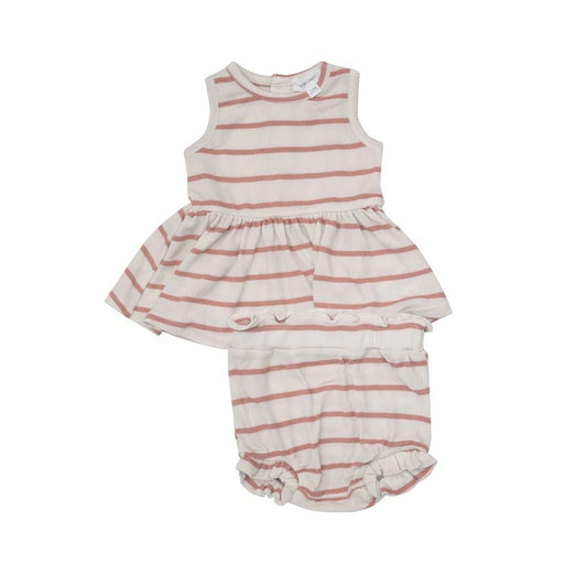 Rose Tan Rib Stripe Peplum Tank & Bloomer