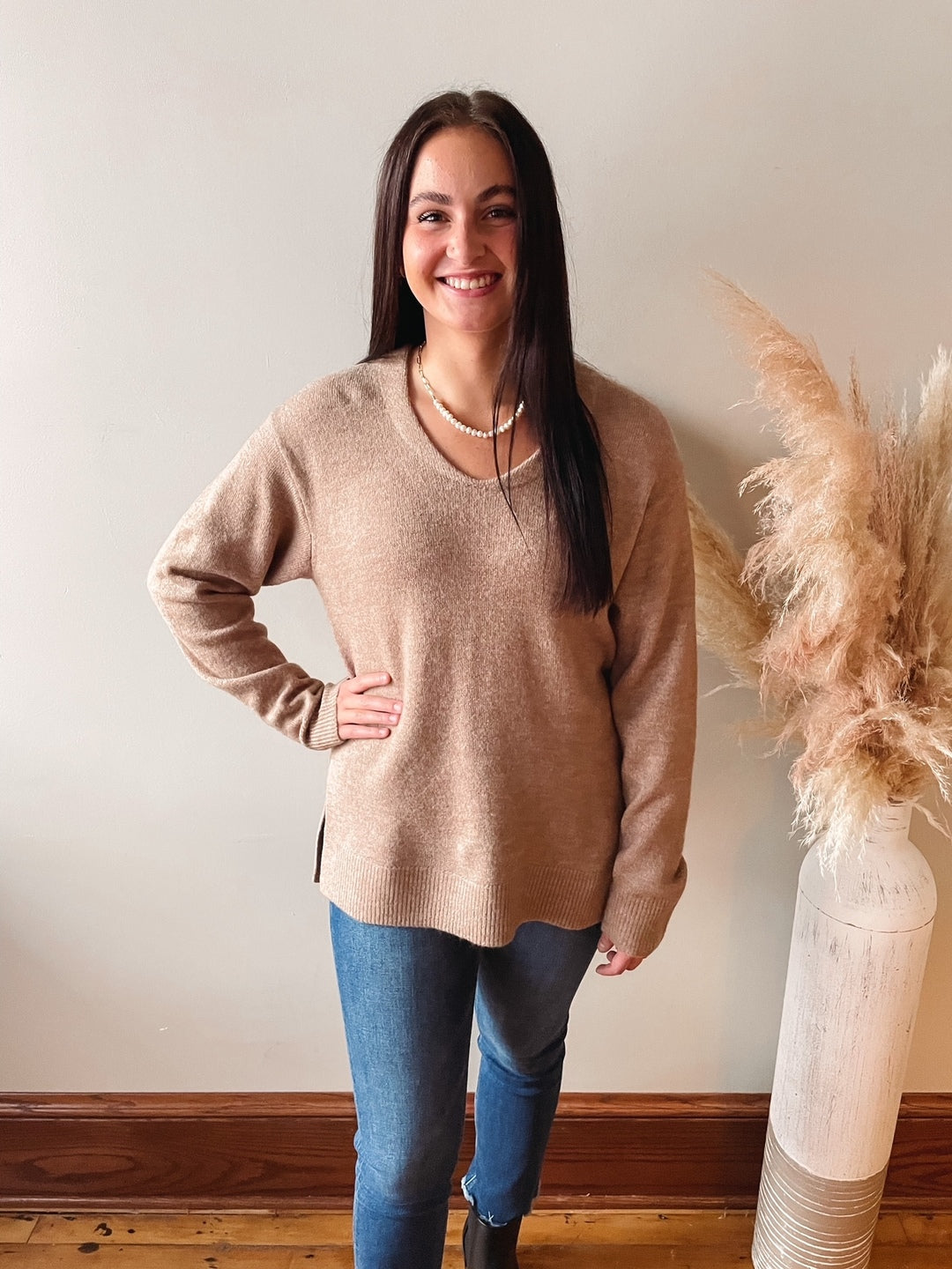 Taupe Slit Hem Sweater